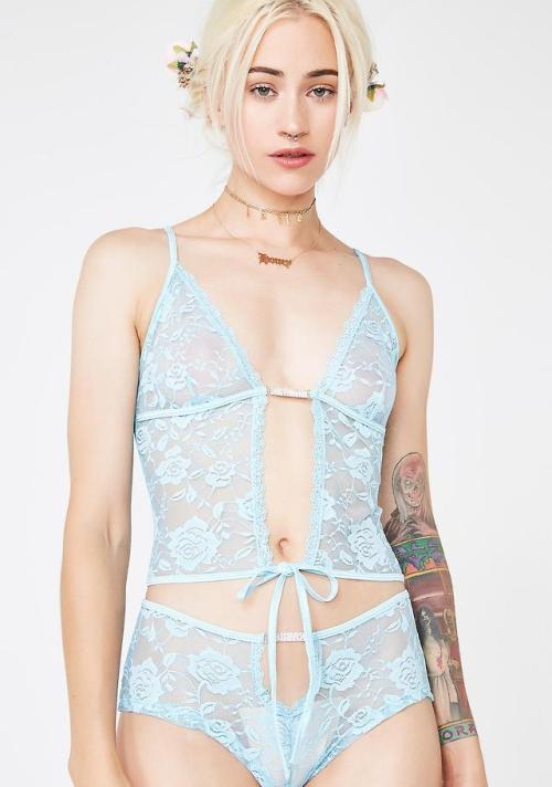 coquettefashion:Blue & Lilac Lace LingerieCami Set | Satin...