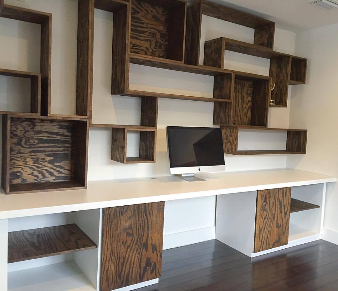Carved Woodworks Custom Built Desk And Wall Unit