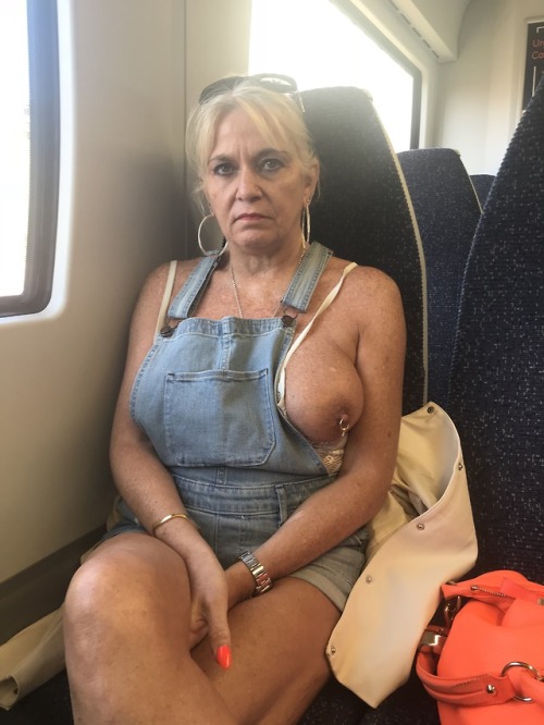 sexysueuk:Dirty slut Sue flashing on a train to LondonMeet...