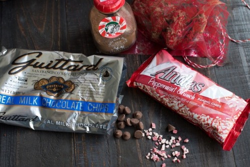 peppermint crunch chocolate chips bag hot chocolate powder spill sweets candy baking chips andes guittard baking