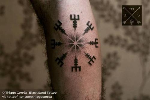 By Thiago Corrêa · Black Sand Tattoo, done in Campos dos... nordic symbol;calf;aegishjalmur;symbols;hand poked;facebook;rune;twitter;thiagocorrea;letter;medium size