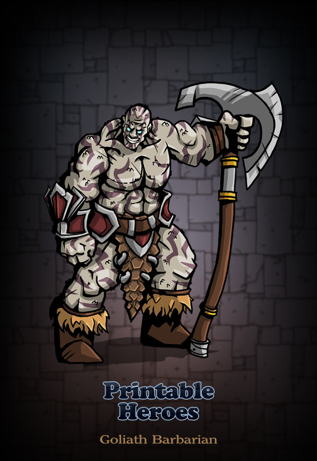Printable Heroes Art For The Goliath Barbarian Paper Miniature