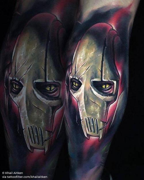 By Khail Aitken, done at Youngbloods Tattoo Studio, Rockingham.... khailaitken;film and book;calf;fictional character;big;general grievous;star wars;facebook;star wars characters;realistic;twitter;portrait