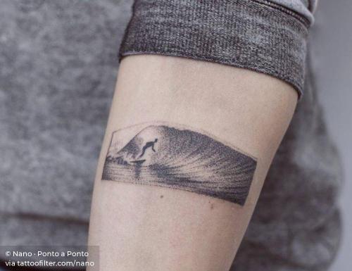 By Nano · Ponto a Ponto, done in Buenos Aires.... facebook;hand poked;inner forearm;nano;nature;ocean;small;sport;surfer;surf;twitter;wave