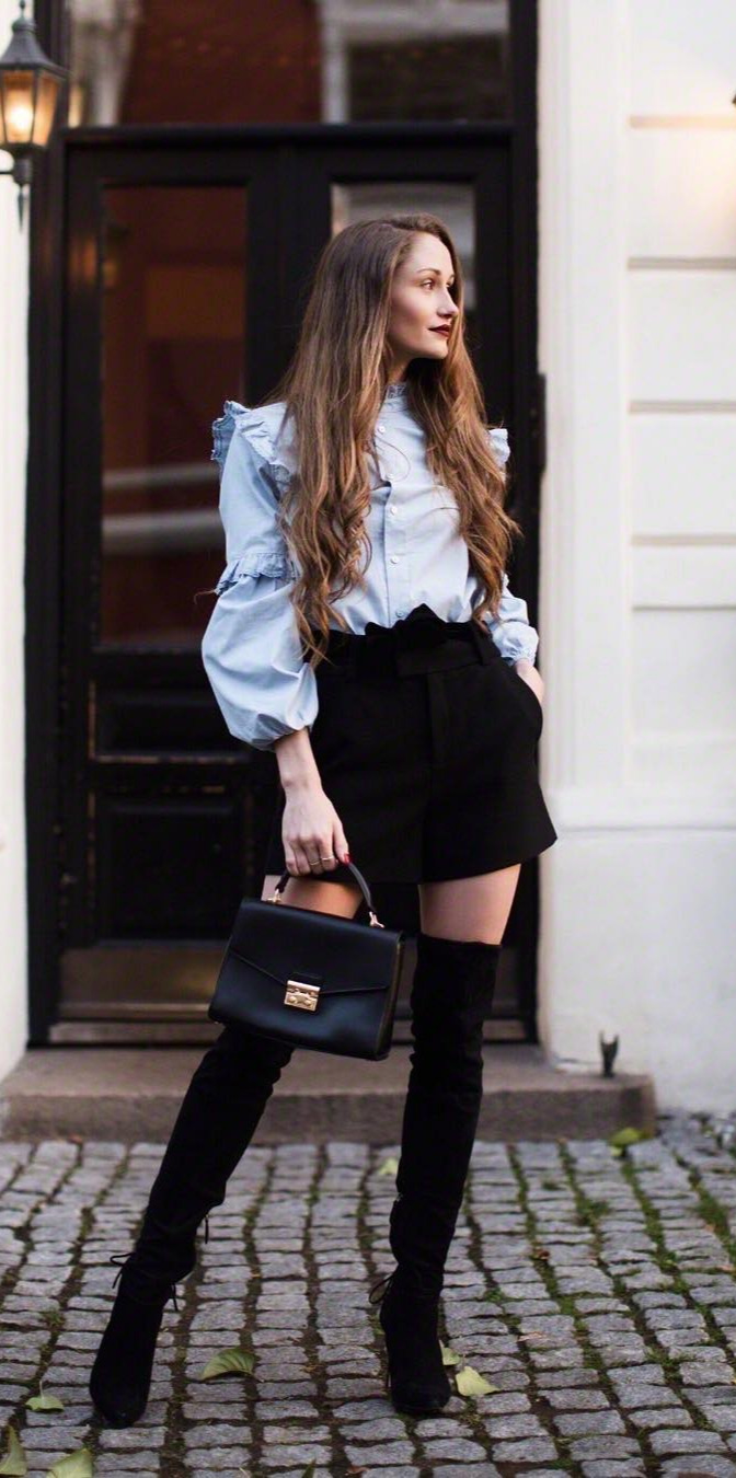 hot celebrities, new york street style, #Outfit, #Top Baby blue ruffles 