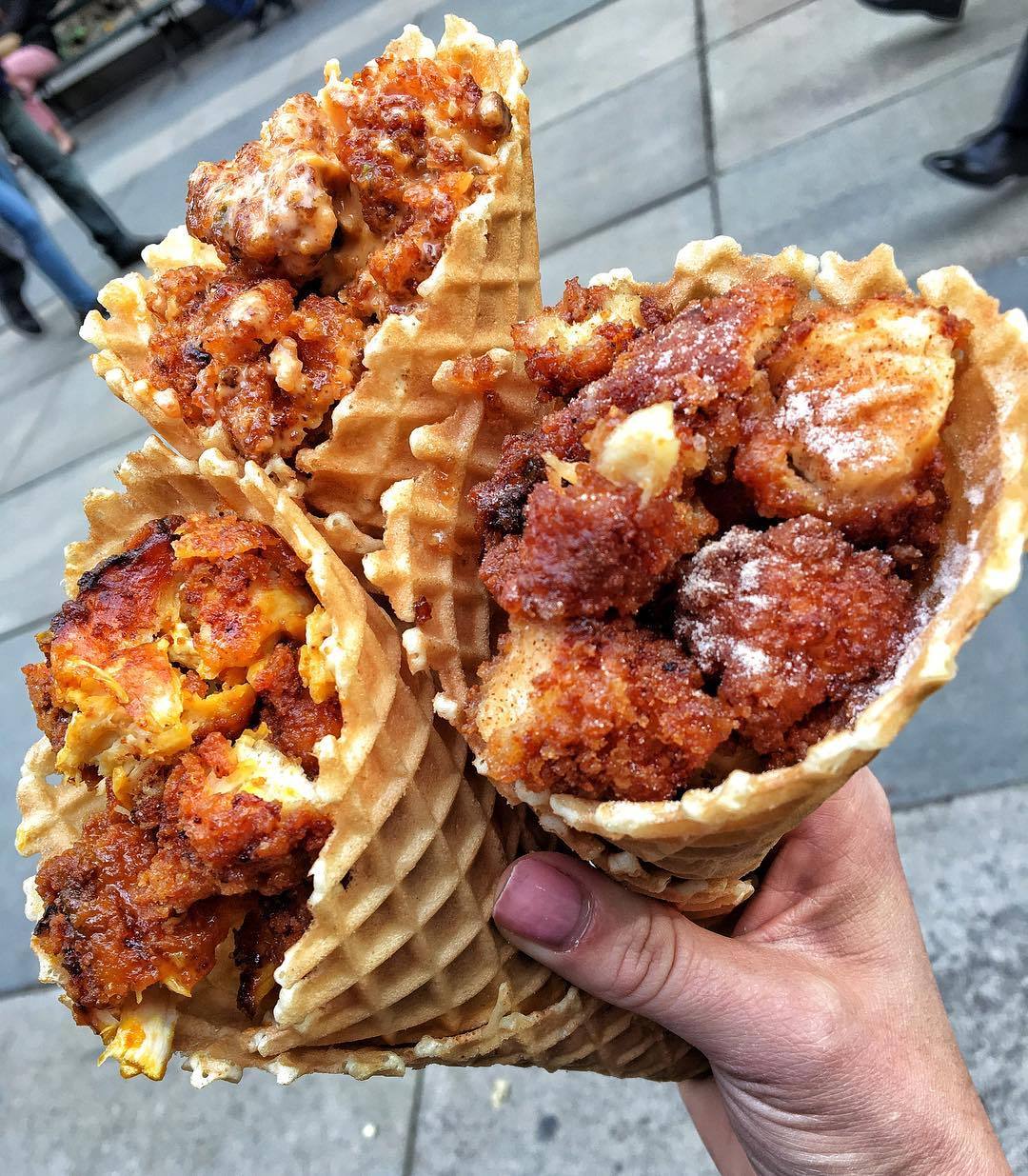 Blue Waffle Porn - Food Porn Diary â€” Fried chicken in waffle cones done three ...