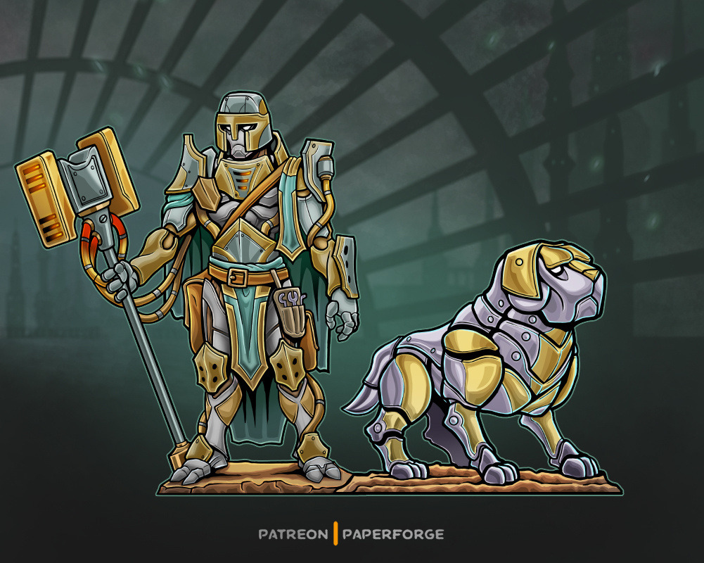 Warforged Artificer & Steel Defender Paper minis in the making. 