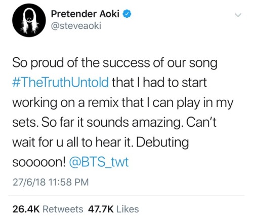 taeefa:STEVE AOKI ANNOUNCES NEW REMIX OF BTS COLLABORATION...