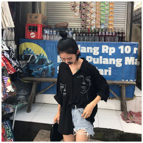 blouses black top ootd outfit Korean fashion