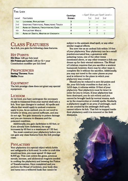 dnd-5e-homebrew:Lich Prestige Class by BalthasarBarikdral