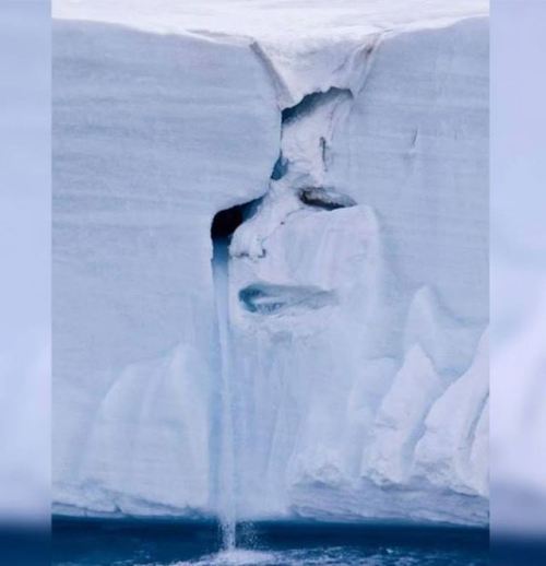 A photograph of a shrinking icecap named “mother nature in tears” (Source)