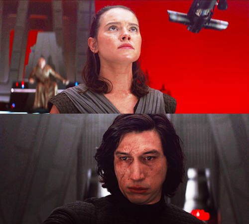 Rey and Ben looking at each other.