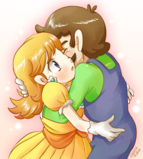 [Super Mario Bros.] Daisy and Luigi hug