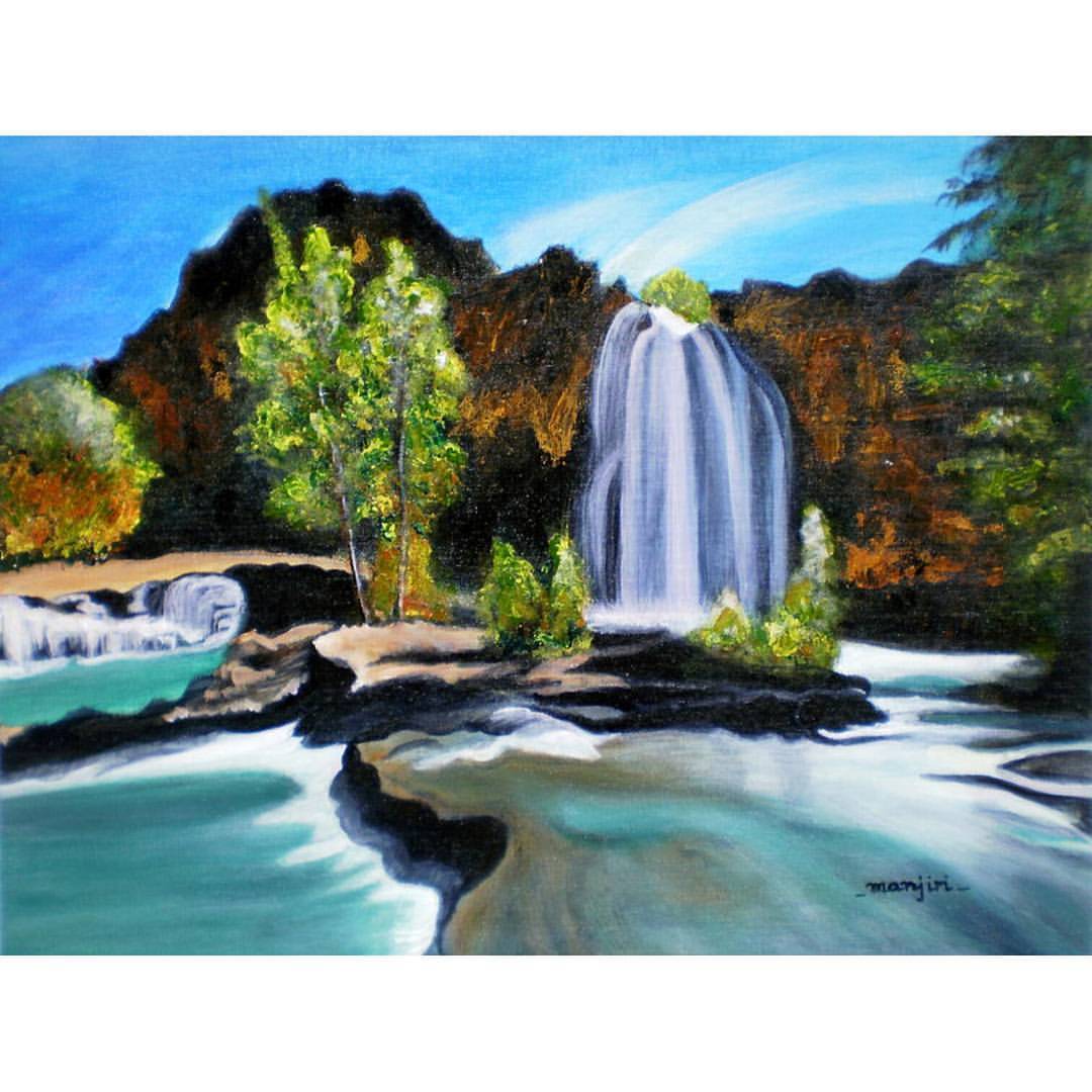 waterfall acrylic painting