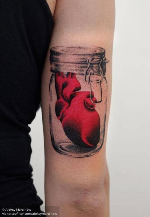 By Aleksy Marcinów, done at Eisenherz Tattoo und Piercing,... surrealist;anatomy;heart;aleksymarcinow;tricep;contemporary;love;facebook;twitter;pop art;medium size;anatomical heart