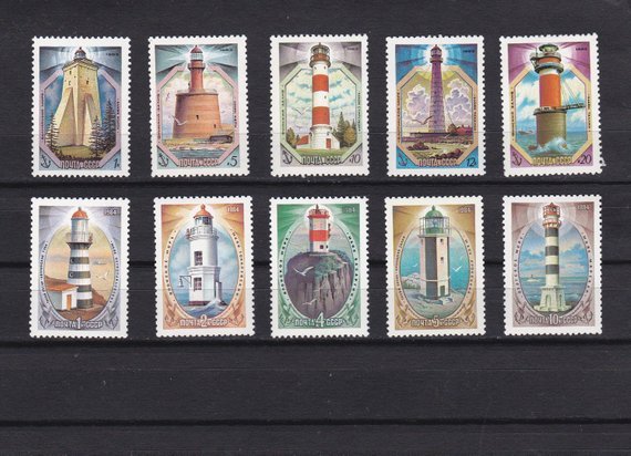 Vintage Soviet stamps. Lighthouses of the Baltic Sea (1983) and Lighthouses of the Pacific Ocean (1984)