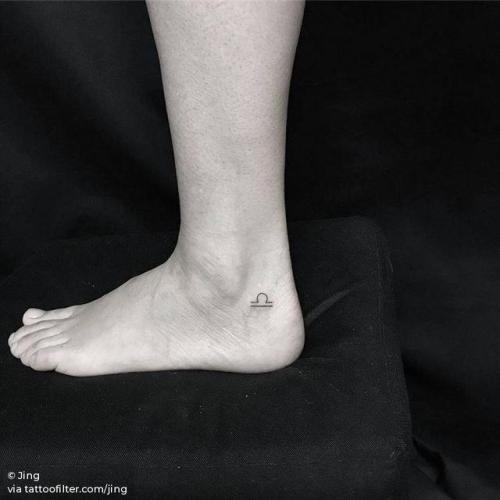 By Jing, done at Jing’s Tattoo, Queens.... jing;small;zodiac symbol;micro;symbols;line art;tiny;libra symbol;ankle;ifttt;little;astrology;minimalist;fine line