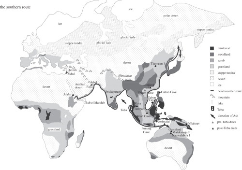 mapsontheweb:he migration of modern humans ~70,000 years ago...