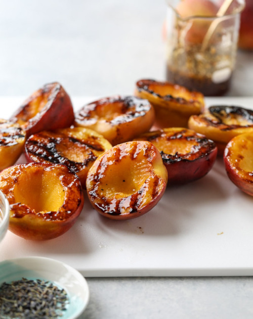 sweetoothgirl:grilled peaches with lavender honey whipped...