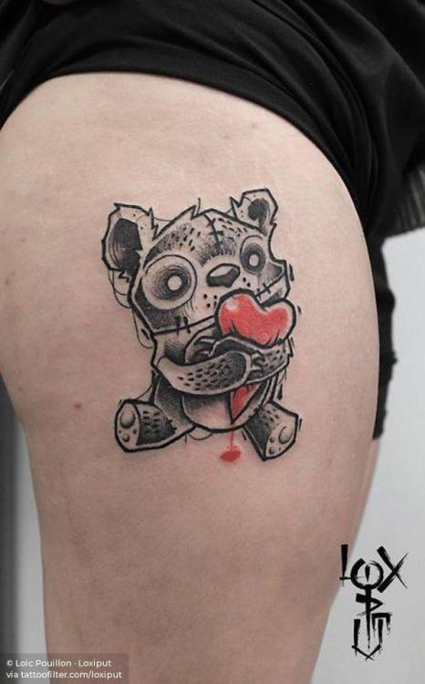 By Loic Pouillon · Loxiput, done at Blacksheep Tattoo, Grenoble.... loxiput;teddy bear;toy;big;thigh;facebook;twitter;game;illustrative