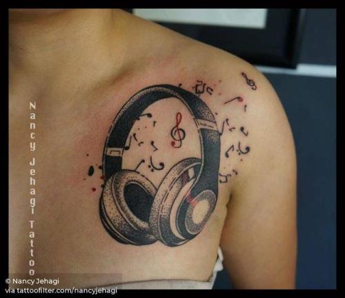 headphones heart tattoo