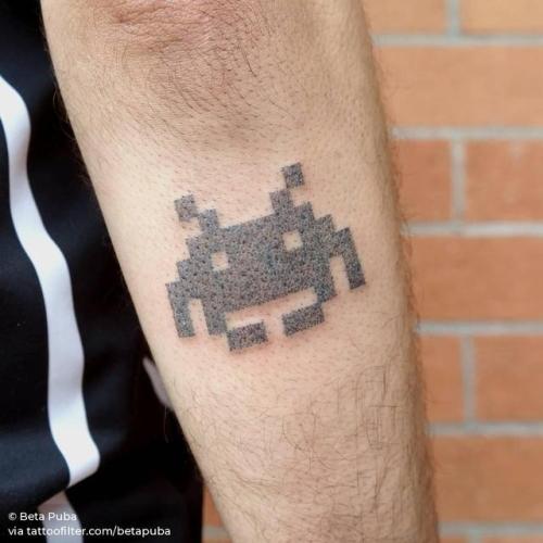 By Beta Puba, done in Berlin. http://ttoo.co/p/30781 betapuba;atari;small;dotwork;hand poked;facebook;forearm;twitter;video game;pixelated;experimental;game;other;video game console
