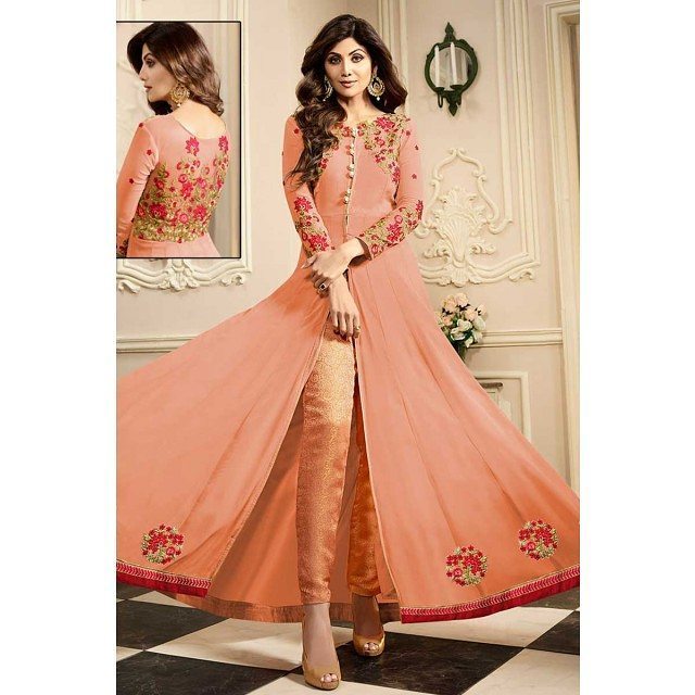 Andaaz Fashion - party wear peach georgette suit online 