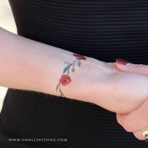Red rose and poppy temporary tattoo by Lena Fedchenko, get it... flower;rose;nature;temporary;lenafedchenko;poppy;red rose