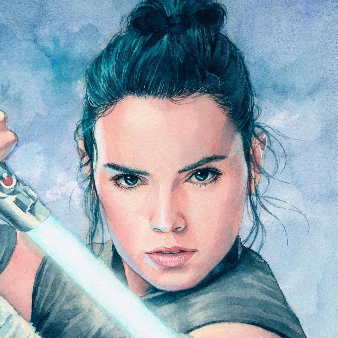 Trunnec's Art — Star Wars’ Rey Watercolor (detail) #thelastjedi 