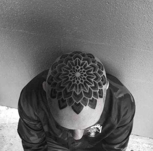 By Corey Divine, done at 6th NZ Tattoo & Art Festival, New... corey divine;head;dotwork;big;of sacred geometry shapes;mandala;facebook;twitter;sacred geometry