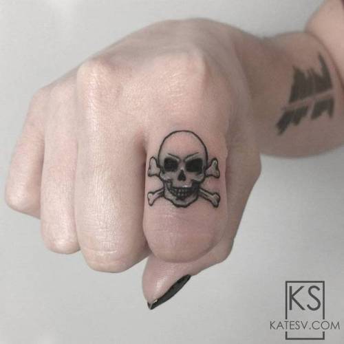 By Kate Sv, done at Sins & Needles Tattoo, Manhattan.... skull;finger;anatomy;micro;human skull;facebook;blackwork;twitter;katesv;illustrative
