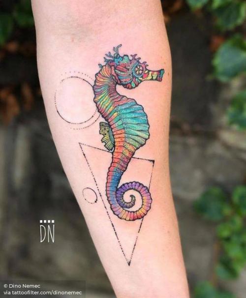 By Dino Nemec, done at Lone Wolf Private Tattooing Studio,... dinonemec;seahorse;animal;contemporary;fish;facebook;nature;twitter;ocean;inner forearm;medium size;illustrative
