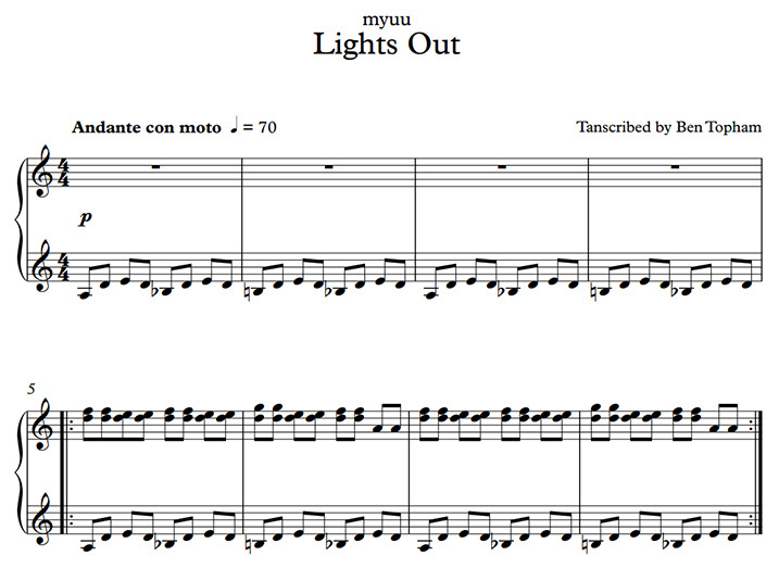 Myuu Myuu Lights Out Sheet Music Tutorial Free