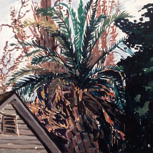 dusk palm, acrylic on board, 2015 - saw this on our walk last night, had to paint!