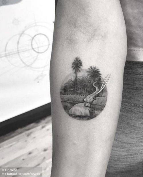 By Dr. Woo, done at Hunter and Fox Tattoo, Sydney.... geometric shape;small;elephant;good luck;single needle;circle;animal;tiny;united states of america;los angeles;ifttt;little;location;inner forearm;drwoo;other;patriotic