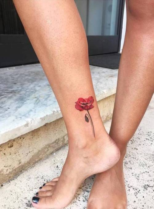 By Elena Fedchenko · Lena, done at AUREO ROMA, Rome.... flower;small;watercolor;tiny;lena;ankle;ifttt;little;nature;poppy
