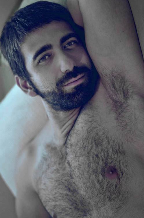 Hairy chest, legs,Beard and Mustache.