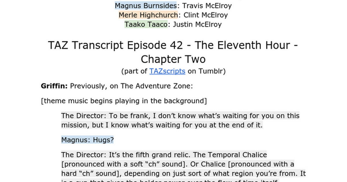 Taz Transcribed Taz Transcript Episode 42 The Eleventh Hour