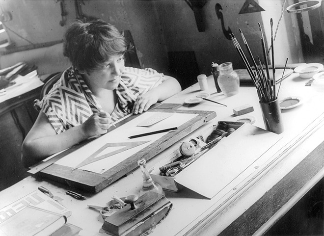 Russian avant garde artist Varvara Stepanova at work (1924) (via)
Born on October 23, 1894