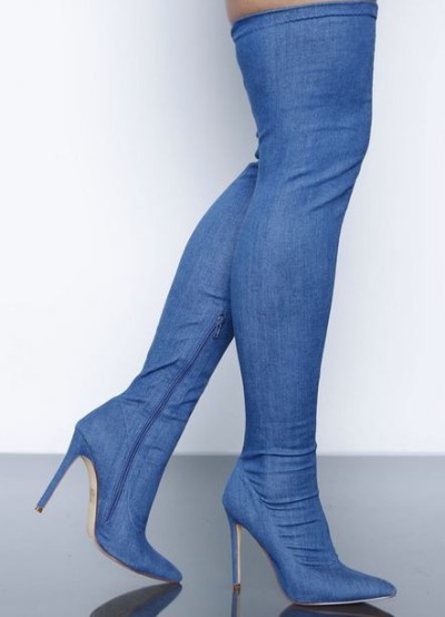 denim thigh high boots size 12