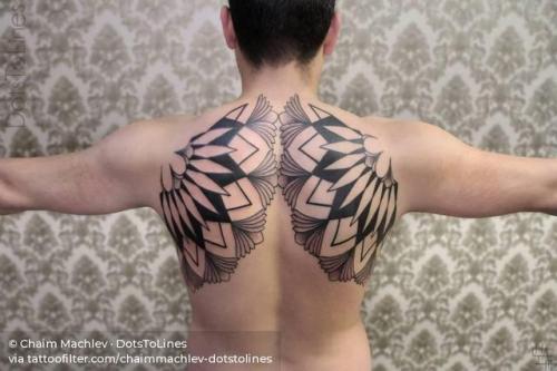 By Chaim Machlev · DotsToLines, done at DotsToLines, Berlin.... individual matching;matching;chaimmachlev dotstolines;big;facebook;blackwork;shoulder blade;twitter;sacred geometry