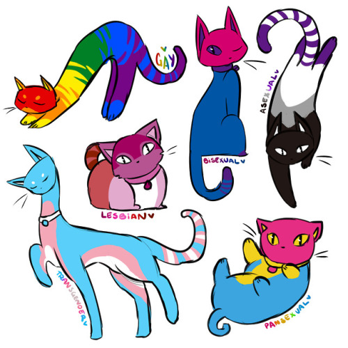 blueskittles-art:A couple of pride kitties!! Happy pride month...