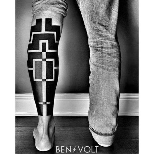 Tattoo tagged with: tribal, leg, calf, neotribal, big, blackout, benvolt, facebook, blackwork, twitter