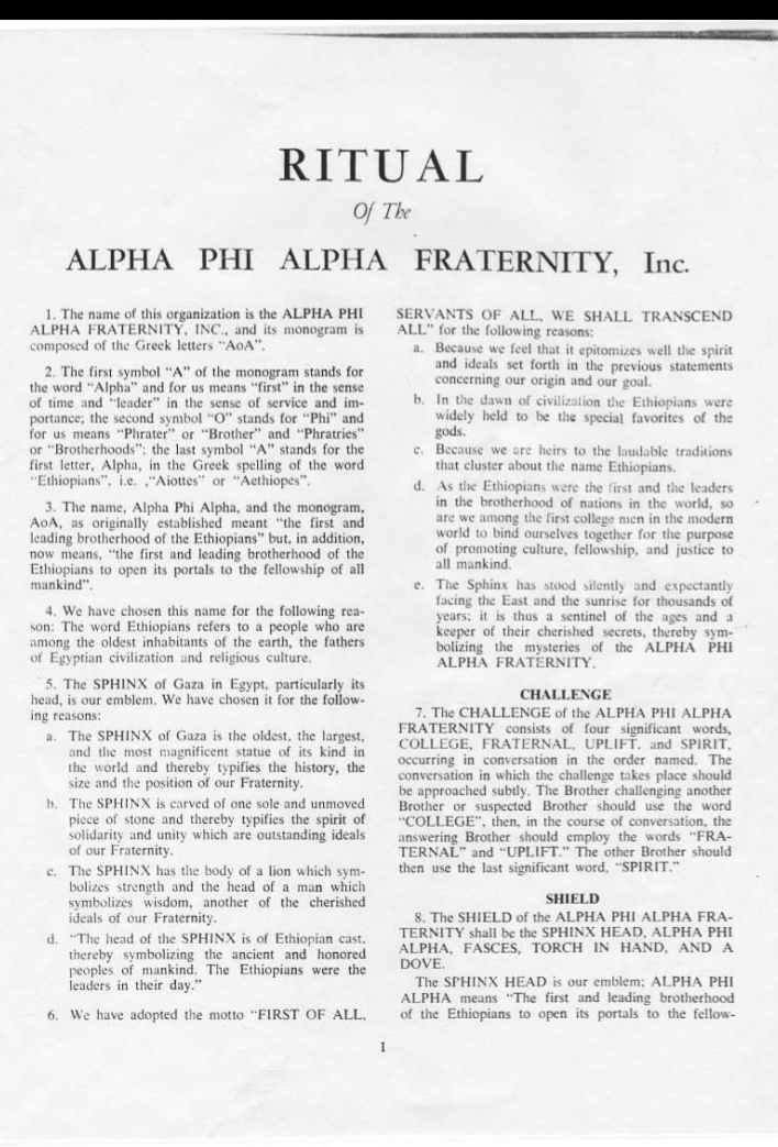 Nphc Greek Rituals — Alpha Phi Alpha Initiation Ritual 1976 Order of...