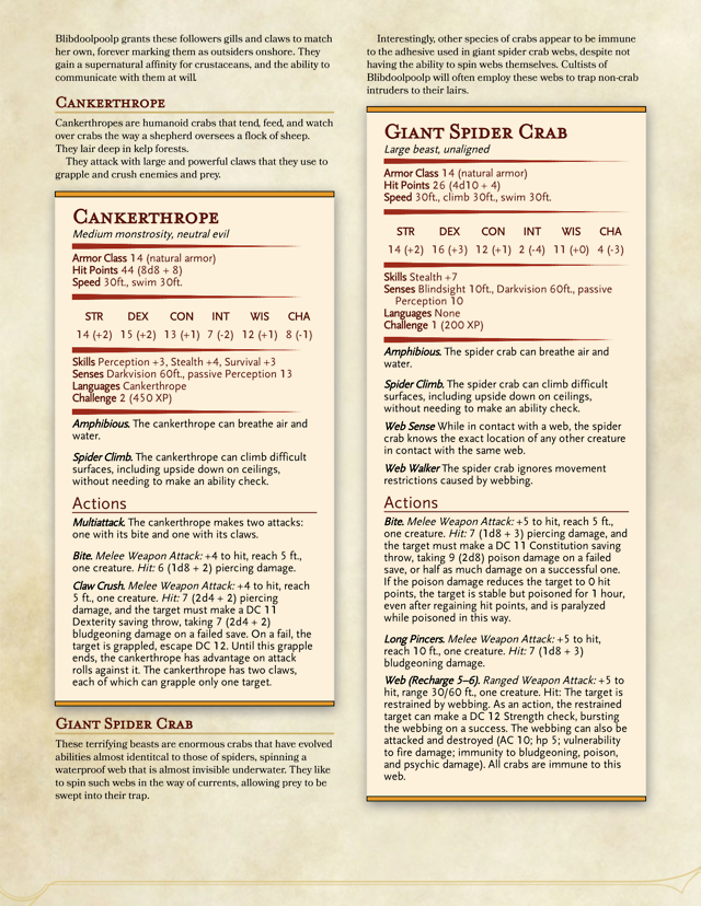 Homebrew and More — Anyway, have…….. this. Crabs! Bonus - the cultist: