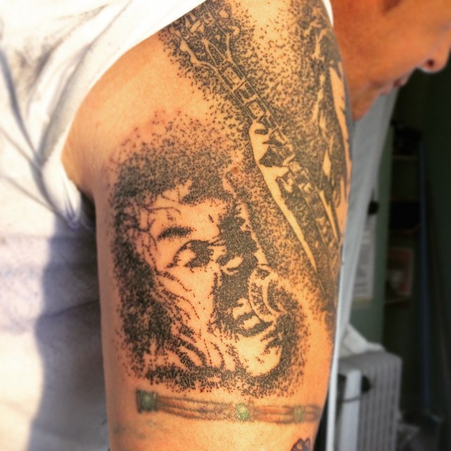 Eld Gill \u2014 James Hetfield added dotwork icon sleeve yesterday