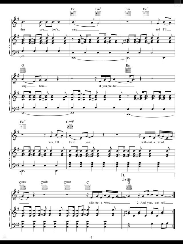 Piano Sheet Music — Without a Word - Birdy (Piano Sheet)