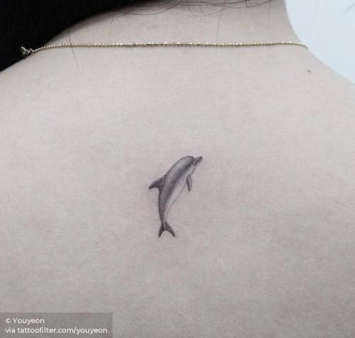 By Youyeon, done at Studio by Sol, Seoul.... youyeon;small;good luck;single needle;micro;animal;tiny;ifttt;little;upper back;other;dolphin