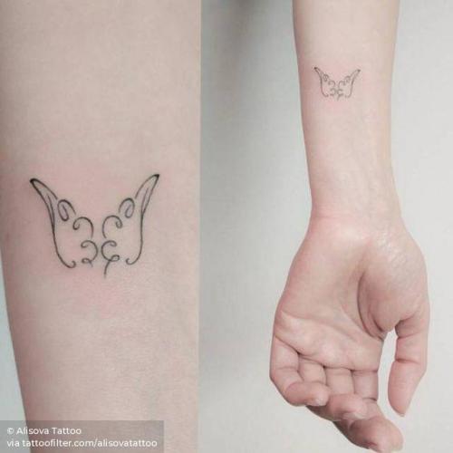 By Alisova Tattoo, done in Moscow. http://ttoo.co/p/29209 fine line;small;wing;alisovatattoo;micro;line art;facebook;twitter;minimalist;inner forearm;religious