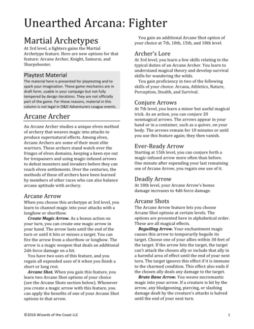 Dnd 5e Homebrew Unearthed Arcana Fighter Arcane Archer Knight